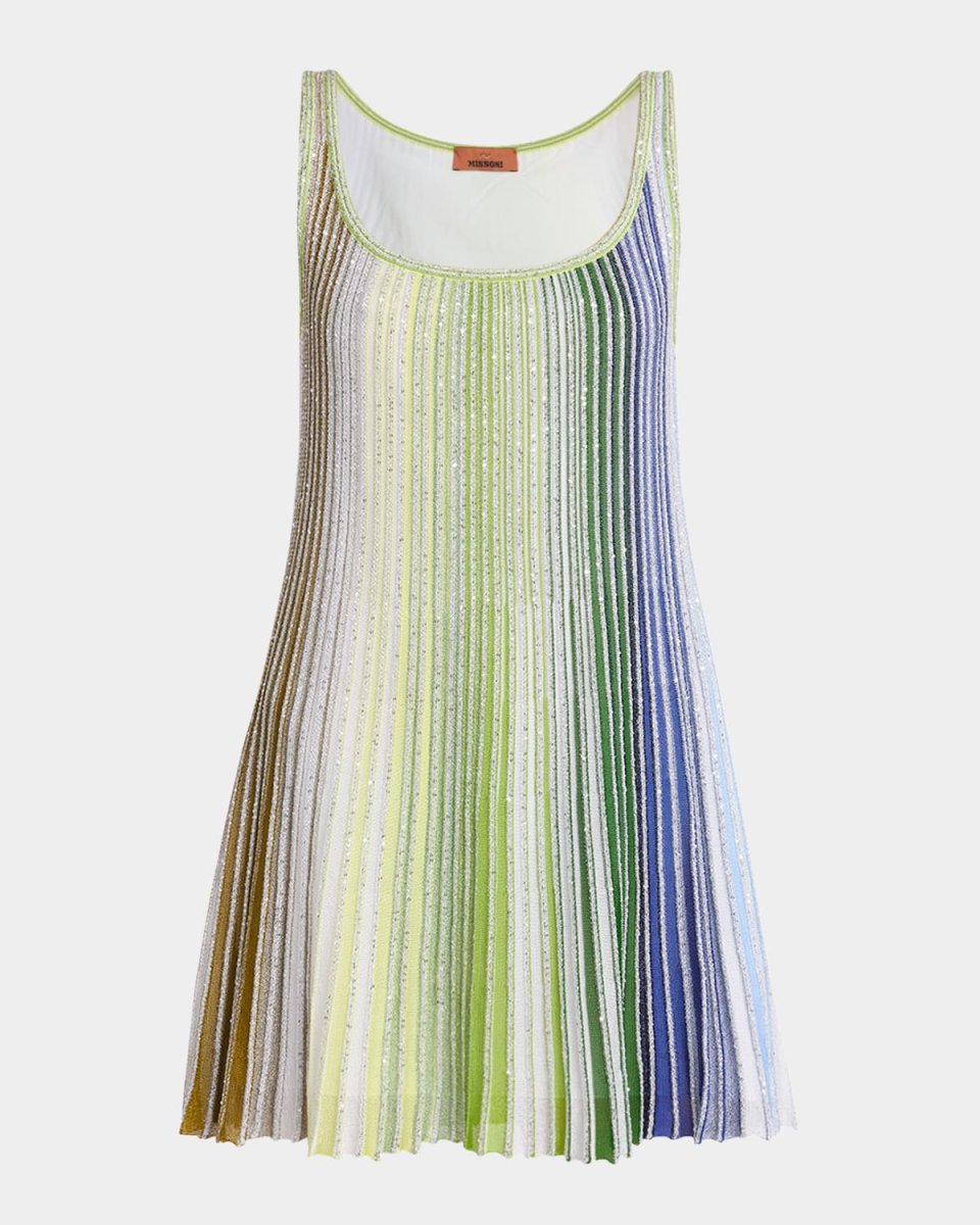 Sleeveless Paillette Stripe Knit Mini Dress